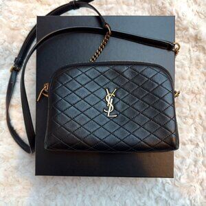 Authentic Saint Laurent Gaby Zippered Pouch in Black Lambskin